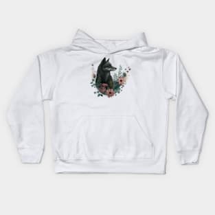 Colorful Wolf with Flowers Kids Hoodie